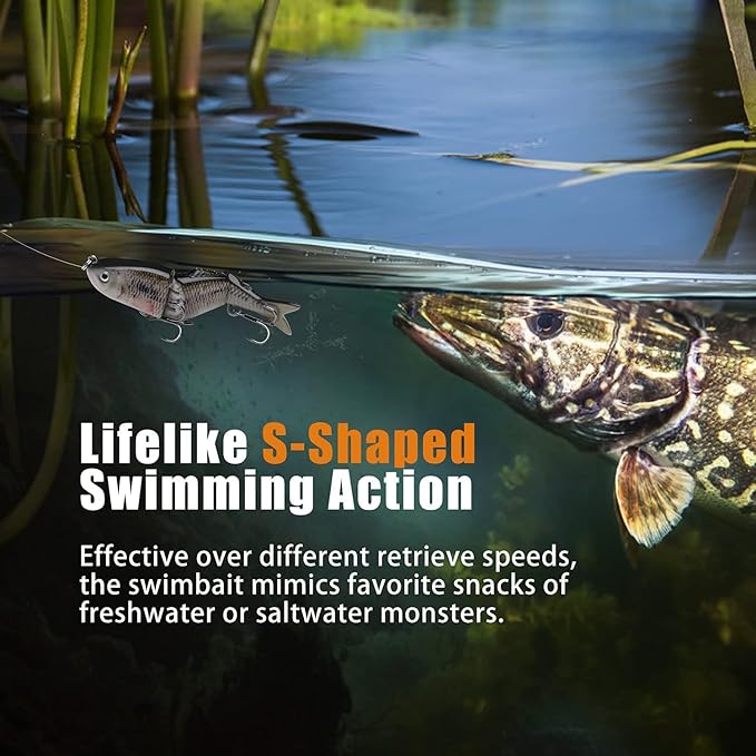 GOTOUR Fishing Lures for Freshwater or Saltwater, Easy to Use for Family Fishing Beginner and Pros, Most Lifelike Jointed Swimbait，Slow Sinking Bass Pike Panfish Walleye Lures, Fishing Gifts for Men