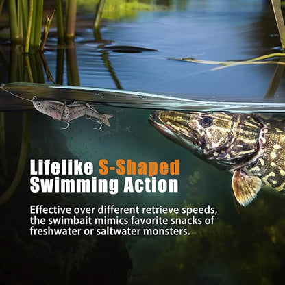 GOTOUR Fishing Lures for Freshwater or Saltwater, Easy to Use for Family Fishing Beginner and Pros, Most Lifelike Jointed Swimbait，Slow Sinking Bass Pike Panfish Walleye Lures, Fishing Gifts for Men