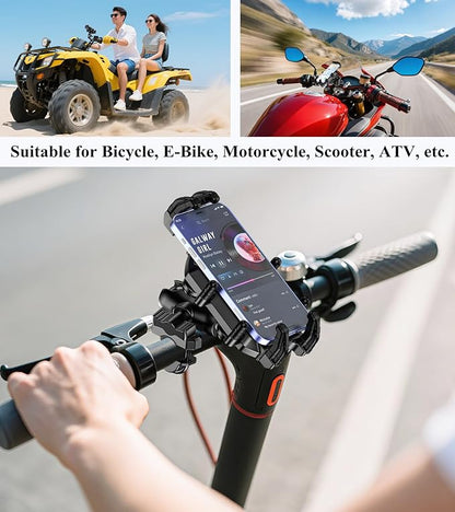 BRCOVAN Motorcycle Phone Mount Holder with Vibration Dampener & High-Speed Secure Lock, Adjustable Handlebar Cellphone Clamp for Bike Bicycle Scooter ATV, Fit 5.4-7.2'' Smartphone, Big Phone Friendly