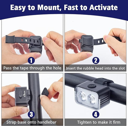 Powerful Rechargeable Bike Light Set - Smart Multi-Modes Ultra Bright Bicycle Front and Rear Lights with Spot & Flood Beams, Waterproof Headlight Taillight Set for Mountain, Road, Kids & City Bicycles