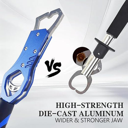Eupheng 11.8'' Heavy-Duty Fish Gripper with Scale Rustproof Aluminum Body, Non-Slip Rubber Handle, Built-in Weight Estimator & Wrist Lanyard