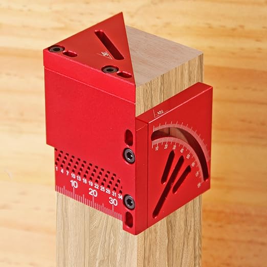 45/90 Degree Aluminum Alloy Woodworking Square Protractor, Multi Angle Measuring Ruler, High Precision Layout Measuring Tool for Engineer Carpenter (Red)