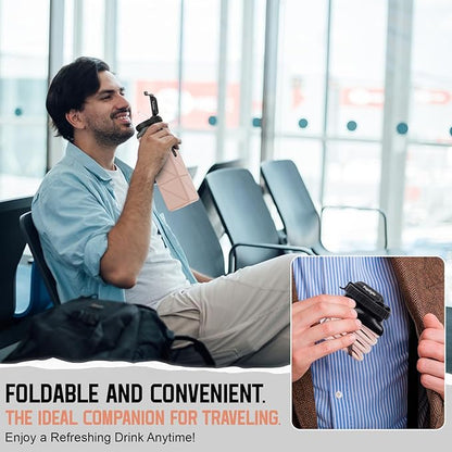 Collapsible Water Bottles 20.6oz Foldable Water Bottle BPA Free Reusable Lightweight LeakProof Travel Silicone Water Bottles for Travel Gym Hiking Camping (Upgrade Light Pink)