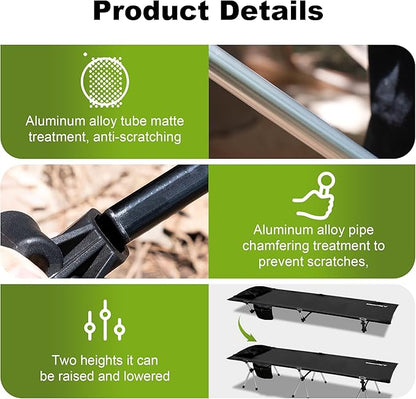 Camping Cot,Ultra-Lightweight Folding Backpacking Cot,300 LBS Weight Capacity,Adult Portable Camping Bed,Suitable for Camping,Hiking,Travel,Home,Office,Sleeping,Black.75" x 26" x 15.8"