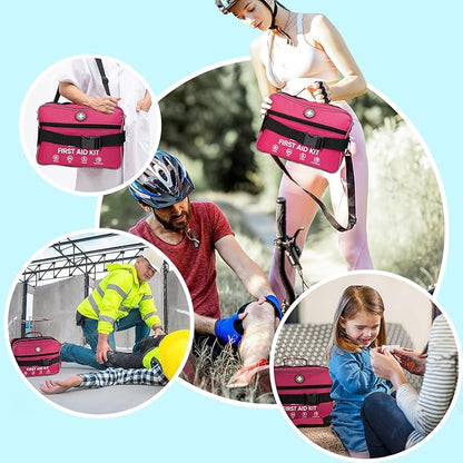 Professional 435 Pieces Large First Aid Kit - Includes Compressed Gauze - Compartments Emergency Medical Kit for Home, Camping, Backpacking, Travel, Boat, Car,Outdoors(Pink)