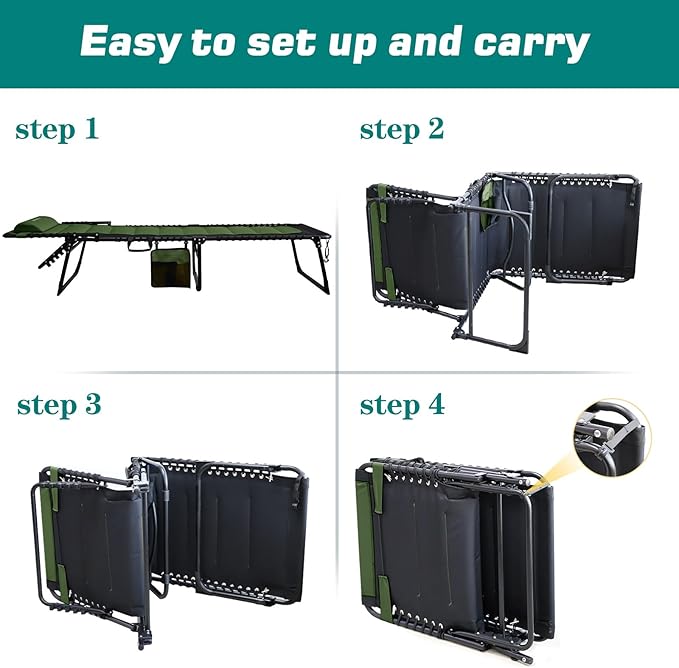 Outdoor Folding Lounge Chair Padded for Adults 264Ibs Patio Chaise Lounge Chair for Outside Adjustable 5-Position Reclining Beach Chair with Pillow Pocket