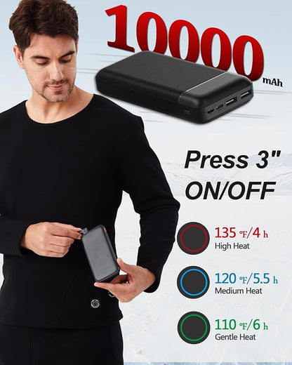 Mens Electric Heated Thermal Underwear Set Men's Winter Outdoor Sports Underwear with Battery Pack and Box