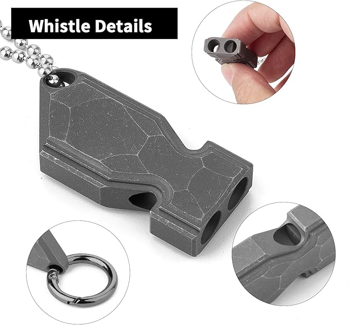 TISUR Titanium Emergency Whistle,EDC Safety Whistles Necklace Loud up to 120db,Survival Whistles for Survival,Hiking,Camping,Pets Training
