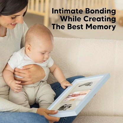 Inkless Baby Hand and Footprint Kit Boy, Girl - No Mess Ink Pad for Handprint, Clean Touch Dog Paw Print Kit, Personalized Baby Shower Gifts, Nursery Newborn Keepsake Frame (Mist Blue)