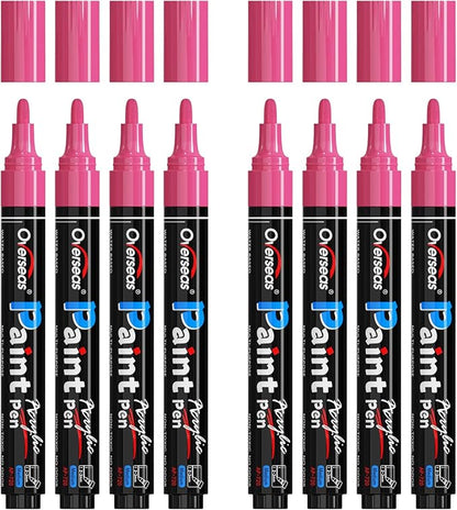 Overseas Pink Acrylic Paint Markers - 8 Pack Medium Tip Acrylic Paint Pens, Water Based, Quick Drying, Waterproof, Non Toxic Permanent Markers for Rock, Wood, Plastic, Metal, Canvas, Glass, Fabric