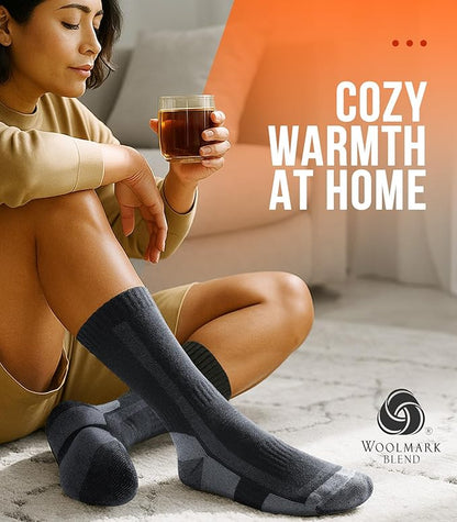 PULIOU Merino Wool Hiking Socks for Men & Women, 3 Pairs Cushioned Moisture Wicking Crew Boot Socks for Work & Outdoors