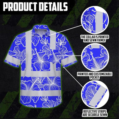 High Visibility Hawaiian Shirt for Men Tropical Shirts Custom Name Floral Outfit Reflective Safety Workwear