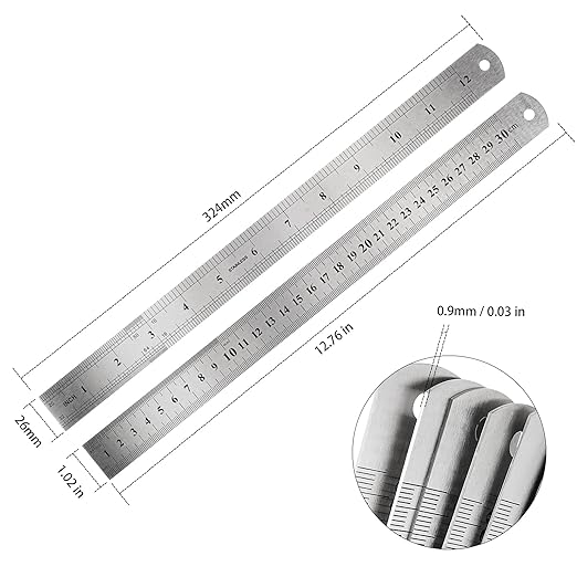 30 Pack 12 Inches Stainless Steel Rulers, Straight Edge Ruler, Precision Metal Ruler Laser Engraved Imperial/Metric Scales & Individual Sleeves for Office, Woodworking, Engineering