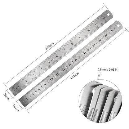30 Pack 12 Inches Stainless Steel Rulers, Straight Edge Ruler, Precision Metal Ruler Laser Engraved Imperial/Metric Scales & Individual Sleeves for Office, Woodworking, Engineering