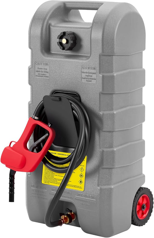 15 Gallon Gas Can, Fuel Transfer Tank, Portable Fuel Tank With Pump, Portable Gasoline Tank On Wheels With Le Fluid Transfer Siphon Pump and 10-Inch Hose, for Cars, Boats, Lawnmowers, ATVs, Tractor