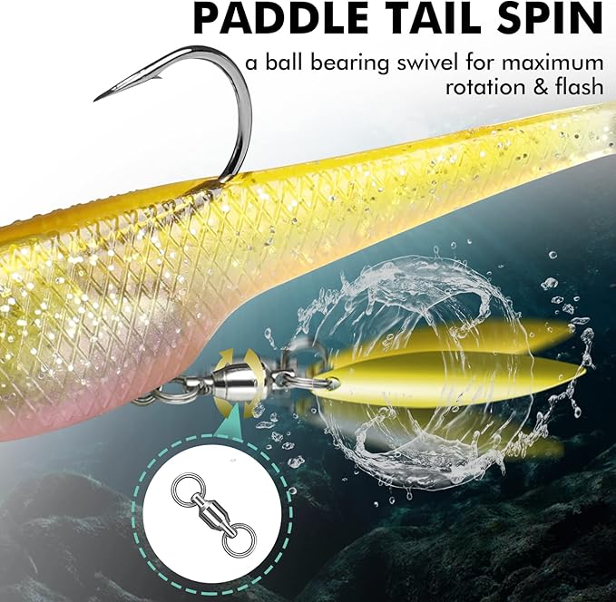 TRUSCEND Easy Catch Pre-Rigged Soft Lures, Unique Vibrating Swim Action and Trembly Sinking Move for More Bites, Amazing Soft Swimbait for Family Fishing, Fishing Lures for Bass Trout Crappie Walleye