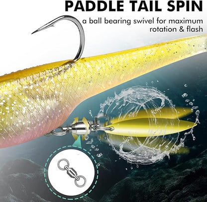 TRUSCEND Easy Catch Pre-Rigged Soft Lures, Unique Vibrating Swim Action and Trembly Sinking Move for More Bites, Amazing Soft Swimbait for Family Fishing, Fishing Lures for Bass Trout Crappie Walleye