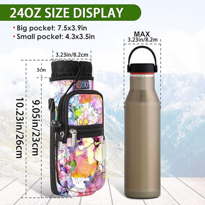 icolor Water Bottle Carrier Bag with Strap 25/32/40 oz Crossbody Bottle Holder with Phone Pocket Sling Sleeve Insulated Neoprene Water Bottle Pouch for Walking Travelling