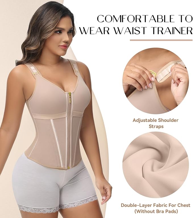 SHAPSHE Waist Trainer Corset for Women Tummy Control Sport Workout Body Shaper Vest for Women Postpartum Gym Zipper and Hooks