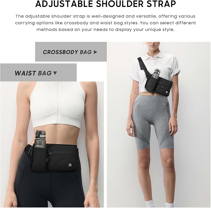 Waist Pack with Water Bottle Holder for Men Women Waist Bag Running Waist Pack Waterproof for Outdoor Travel Cycling Climbing Walking Fit All Phones (Bottle Not Included)(Black)