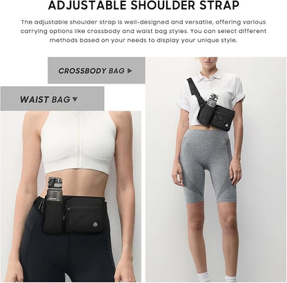 Waist Pack with Water Bottle Holder for Men Women Waist Bag Running Waist Pack Waterproof for Outdoor Travel Cycling Climbing Walking Fit All Phones (Bottle Not Included)(Black)