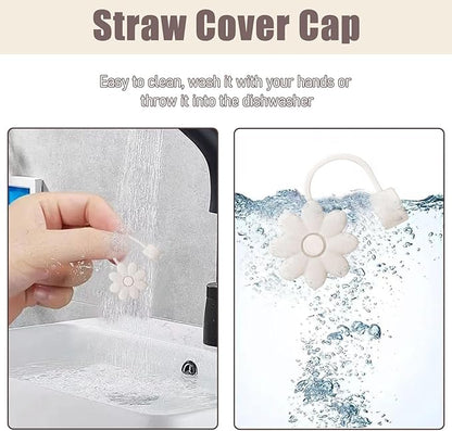 4PCS Silicone Straw Covers Toppers for Stanley Cups 30&40 Oz Tumbler Accessories Flower Straw Caps Cream Dust-Proof Reusable Straws Tips Protectors for Stanley Cup 10mm 0.4in Straws