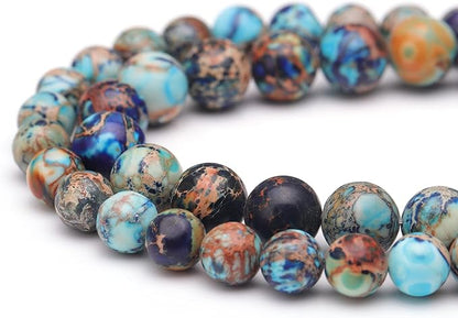 Youngbling Natural Gemstone Beads for Jewelry Making,10mm Mixed Blue Imperial Jasper Polished Round Smooth Stone Beads for Bracelet Necklace 15 Inch
