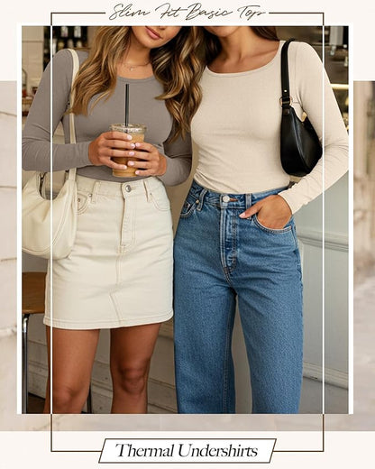 Neer 3 Pack Women's Thermal Shirts Long Sleeve Crew Neck Fleece Lined Undershirts Slim Fit Basic Tops Winter Base Layer