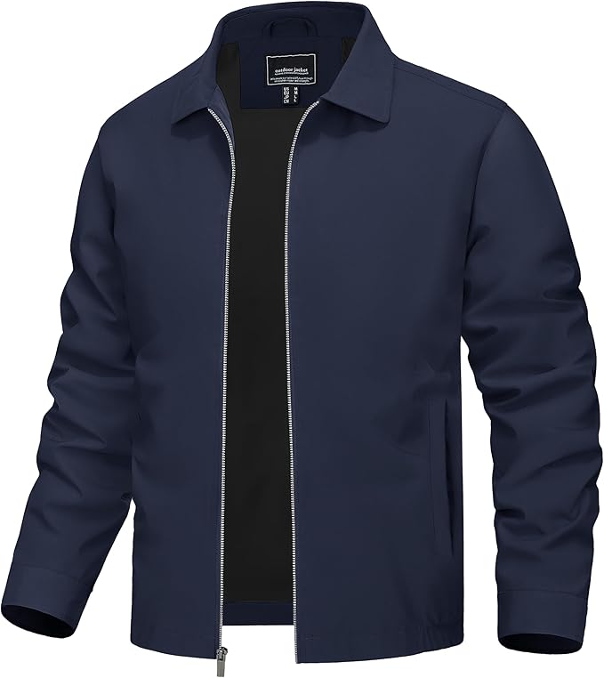 TACVASEN Mens Lightweight Windbreaker Full Zip Up Laydown Collar Jackets Light Casual Coat with Zip Pockets
