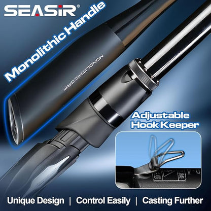 SEASIR Overcast Saltwater Fishing Rod, 2 Piece BFS Spinning Rod 6'6/7'/8'/8'6 Bait Casting Rod, Black Baitcaster Rod, Medium/Medium Heavy, 36T Carbon Fiber, Fuji O, Lightweight for Bass Catfish Trout