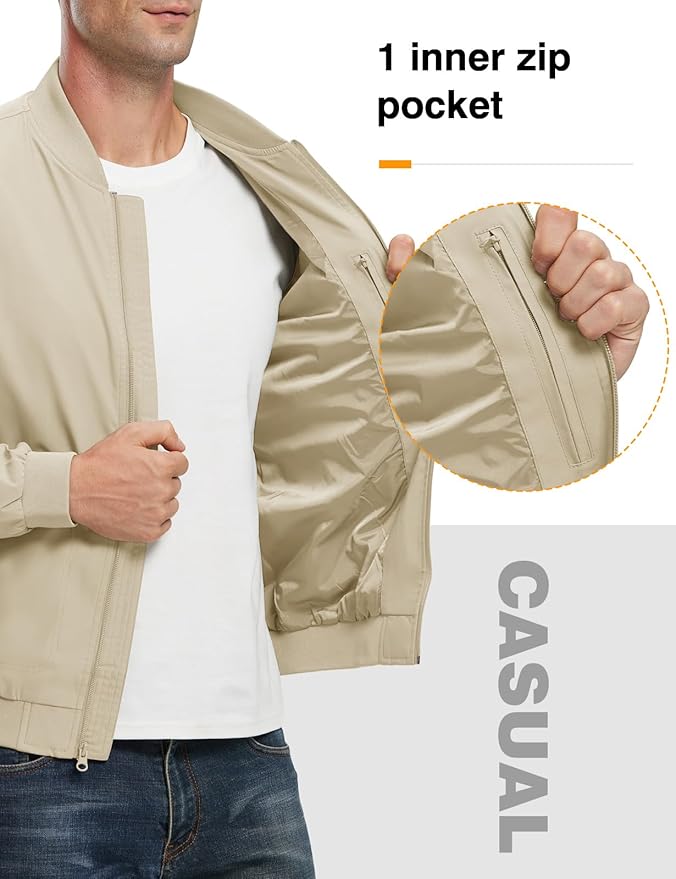 TBMPOY Men's Lightweight Bomber Jackets Light Windbreaker Casual Stylish Fall Golf Zip Up Dress Business Varsity