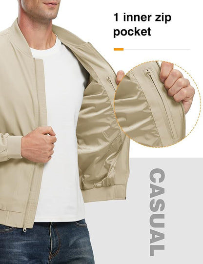 TBMPOY Men's Lightweight Bomber Jackets Light Windbreaker Casual Stylish Fall Golf Zip Up Dress Business Varsity