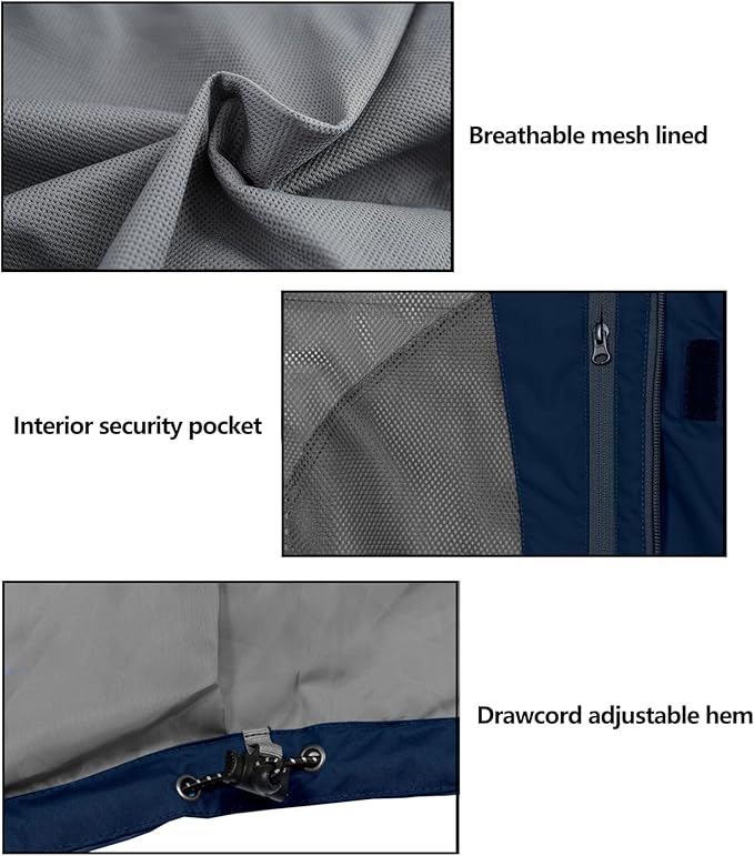 Little Donkey Andy Men's Waterproof Rain Jacket Outdoor Lightweight Rain Shell Coat for Hiking,Golf,Travel