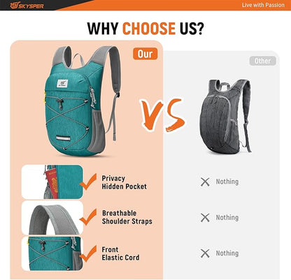 SKYSPER Foldable Hiking Backpack - 10L Small Lightweight Daypack Breathable Travel Backpacks for Men Women