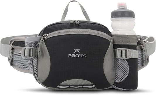 Peicees Hiking Fanny Pack Large Waist Bag for Men Women with Bottle Holder Water Resistant Lumbar Pack for Hiking Camping Fishing Outdoor (Bottle Not Included)