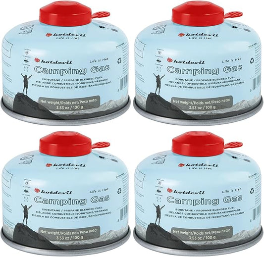 KOMAN Isobutane Fuel Canister 100 Gram Camping Stove Fuel Butane Propane Blend Camping Fuel Gas Canister Butane Fuel Canister Backpacking Stove Fuel (4 Pack)