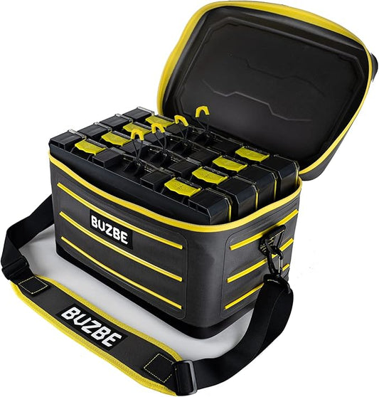 BUZBE Swarm 28 Modular Dry Bag - Customizable Fishing Tackle Carrier, Airtight, Saltwater Ready, Grey and Yellow
