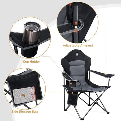 EVER ADVANCED Folding Camping Chair with High Back Padded 2 Pack Oversized Portable Lawn Chairs Lightweight Sturdy Steel Foldable Outdoor Camp Chair for Adults, Black