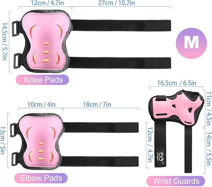 Kids/Youth/Adult Knee Pads Elbow Pads with Wrist Guards Protective Gear Set 6 Pack for Roller Skating Skateboard Cycling Skating Bike Scooter Riding Sports