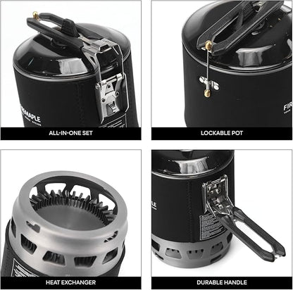 Fire-Maple "Fixed Star 3" Personal Cooking System | Pot/Jet Burner Stove System with Electric Ignition | Ideal for Hiking, Camping, Backpacking, Fishing, Hunting Trips and Emergency Use, Black