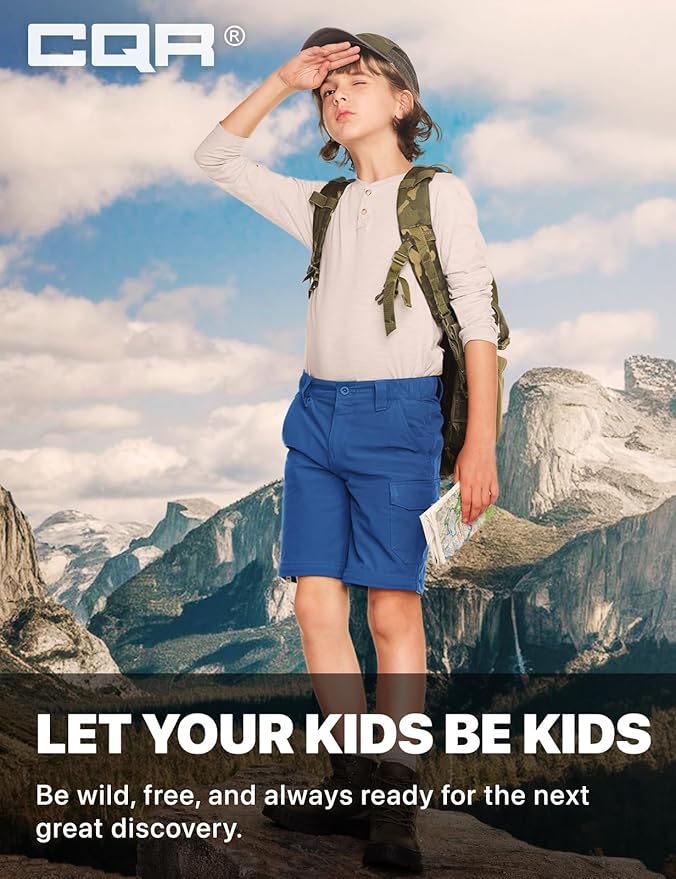 CQR Kids Youth Hiking Cargo Pants, UPF 50+ Quick Dry Convertible Zip Off Pants, Outdoor Camping Pants