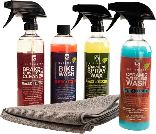 SILCA Bike SPA Collection | liquid performance 4 part cycle wash | Degreaser, Wash, Graphene infused wax, and SiO2 ceramic waterless bike wash | biodegradable | bicycle cleaner degreaser collection