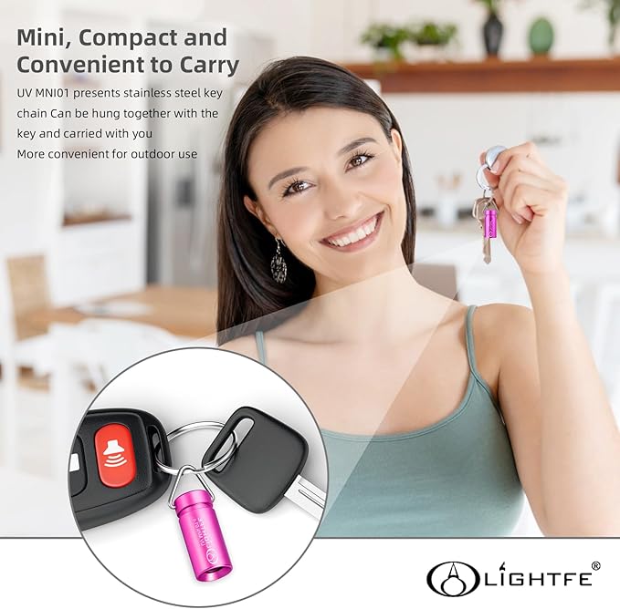 LIGHTFE UV Mini 01D Blacklight Flashlight 365nm Keychain lamp, Suitable for pet Urine Stains, Stains, Minerals, Fluorescent Agent Detection, and Currency Art Identification, etc