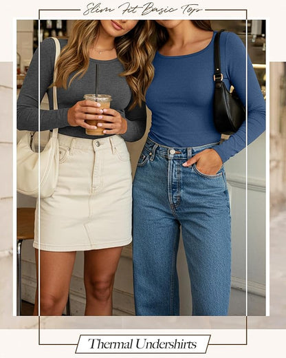 Neer 3 Pack Women's Thermal Shirts Long Sleeve Crew Neck Fleece Lined Undershirts Slim Fit Basic Tops Winter Base Layer