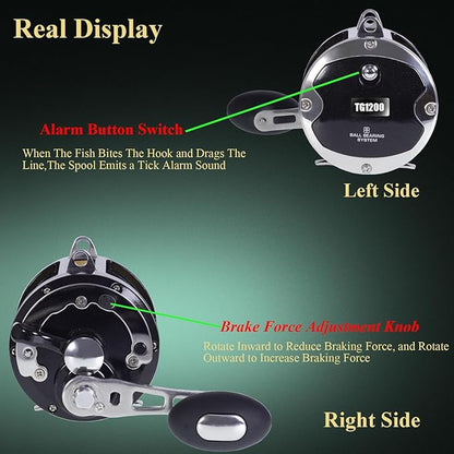 Deep Sea Fishing Reels 44-66Lb Max Drag for Saltwater or Freshwater Ocean Conventional Reel Saltwater Fishing Reel for Tuna Sailfish Swordfish