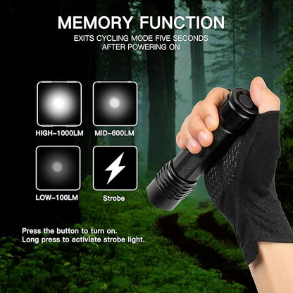 KunHe Rechargeable Flashlight Handheld Flashlights Tactical Flashlight with Belt Holster Bright LED Duty Flash Light with 4 Modes Long Lasting IPX7 Water Resistant