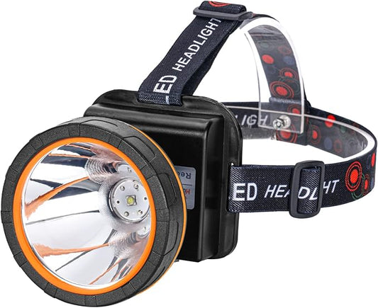 Superbright LED Rechargeable Headlamp,High Power Camping Light 2 Modes Waterproof Headlight Adjustable Gold Head Troch Lamp for Hunting Fishing Hiking(Yellow Light)