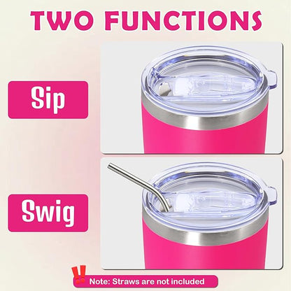 20oz Tumbler Stainless Steel Tumbler Cup with Lid Vacuum Insulated Double Wall Travel Mug, Durable Powder Coated Travel Coffee Tumbler Mug for Hot & Cold Drinks, Hot Pink,1 Pack