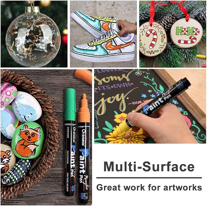 Overseas White Paint Pens Paint Markers - Permanent Acrylic Markers 3 Pack, Water Based, Quick Dry, Waterproof Marker Pen for Rock, Wood, Plastic, Metal, Canvas, Glass, Fabric, Mugs. Medium Tip