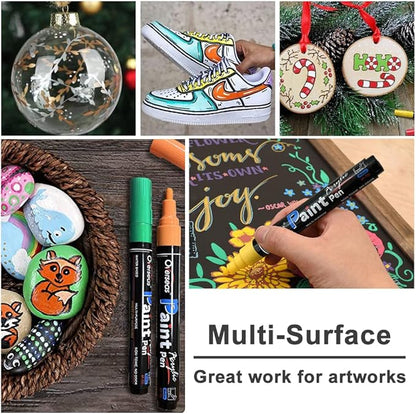 Overseas White Paint Pens Paint Markers - Permanent Acrylic Markers 3 Pack, Water Based, Quick Dry, Waterproof Marker Pen for Rock, Wood, Plastic, Metal, Canvas, Glass, Fabric, Mugs. Medium Tip